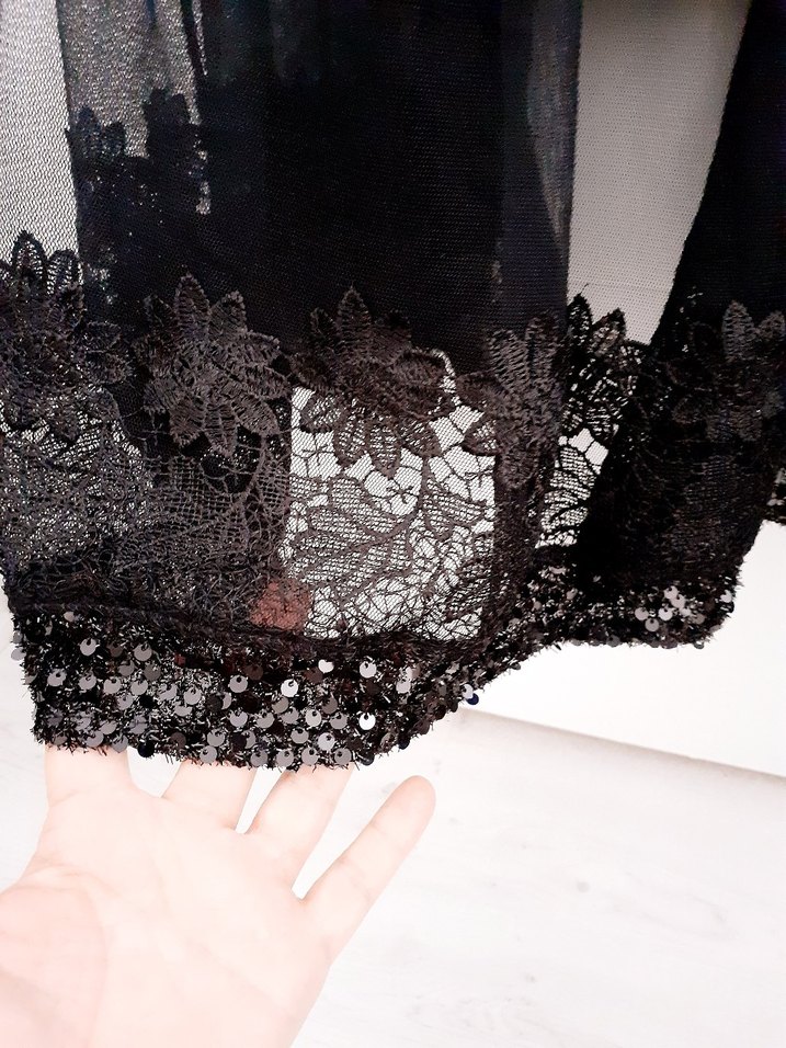 Siyah Parlak Uzun Abiye abaya takım - Görsel 4