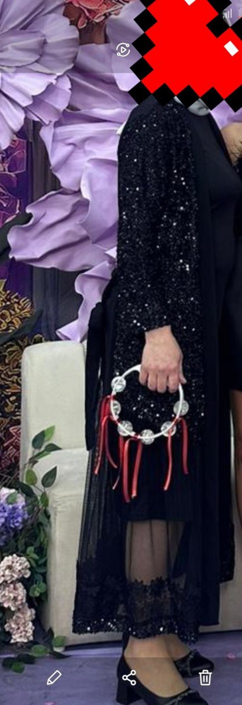 Siyah Parlak Uzun Abiye abaya takım - Görsel 2