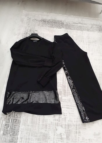 Siyah Uzun Kollu pul palet işlemeli ıkili takım - Görsel 5