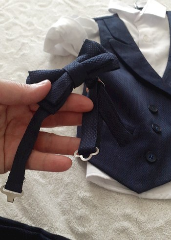 24-36 Ay Beden lacivert Renk Çocuk Klasik Koyu Mavi Denim Yelekli Takım