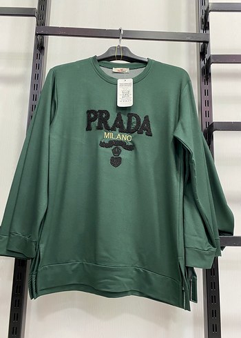 diğer Beden Uzun Kollu Kahverengi Prada Baskılı Sweatshirt