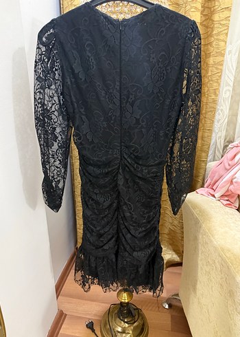 Dantel Detaylı Siyah Uzun Kollu abiye Elbise - Görsel 2