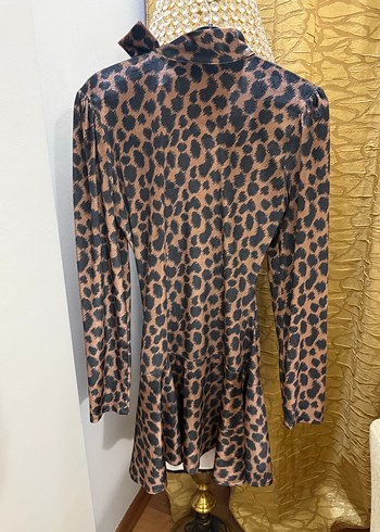 Leopar Desenli Uzun Kollu Mini Elbise - Görsel 3