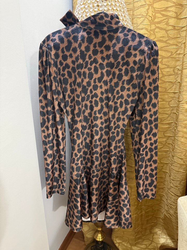 Leopar Desenli Uzun Kollu Mini Elbise - Görsel 3