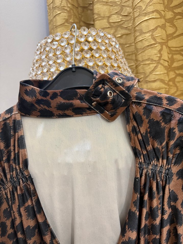 Leopar Desenli Uzun Kollu Mini Elbise - Görsel 2