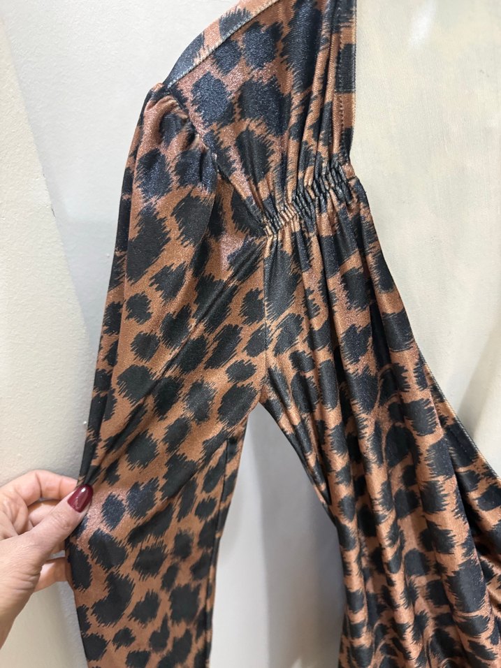 Leopar Desenli Uzun Kollu Mini Elbise - Görsel 5