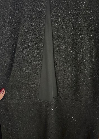 Siyah Uzun Kollu Simli Kadın Abiye Elbise - Görsel 2