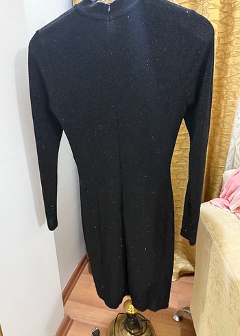 Siyah Uzun Kollu Simli Kadın Abiye Elbise - Görsel 3