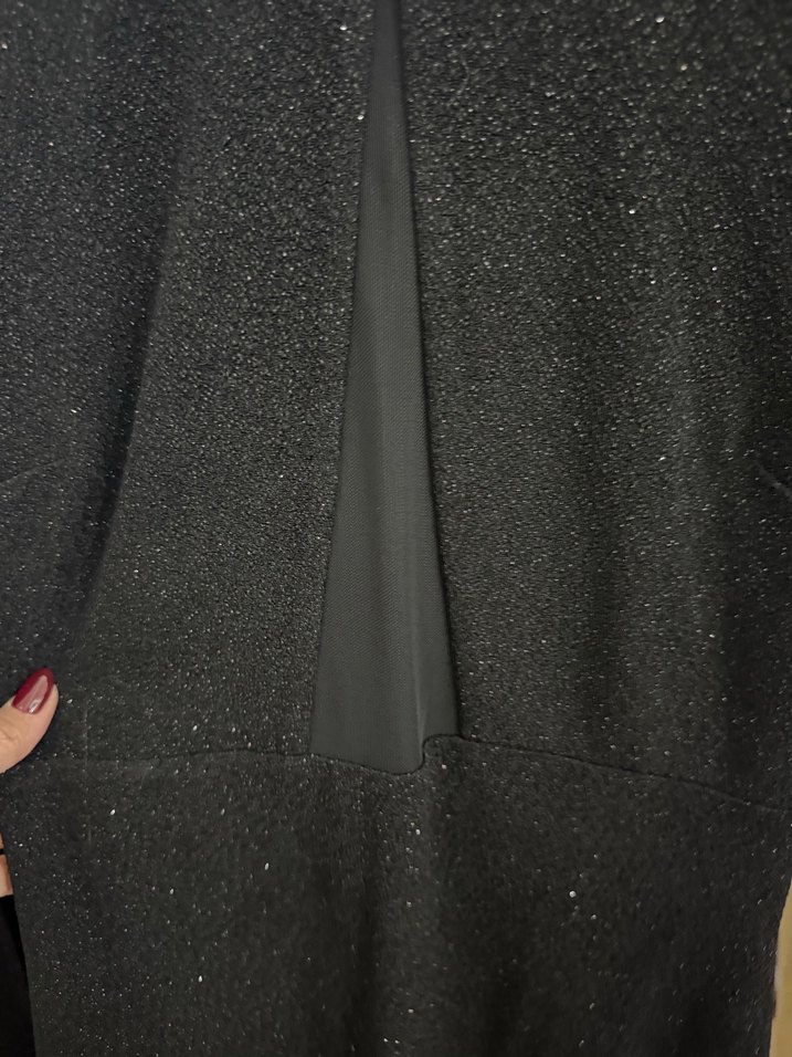 Siyah Uzun Kollu Simli Kadın Abiye Elbise - Görsel 2