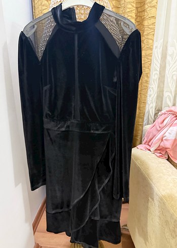 Siyah Uzun Kadife Kadın Kaban - Görsel 5