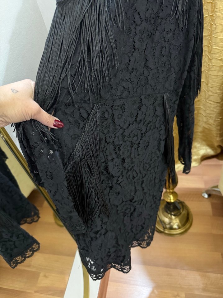 Püsküllü Siyah  Abiye Elbise - Görsel 3