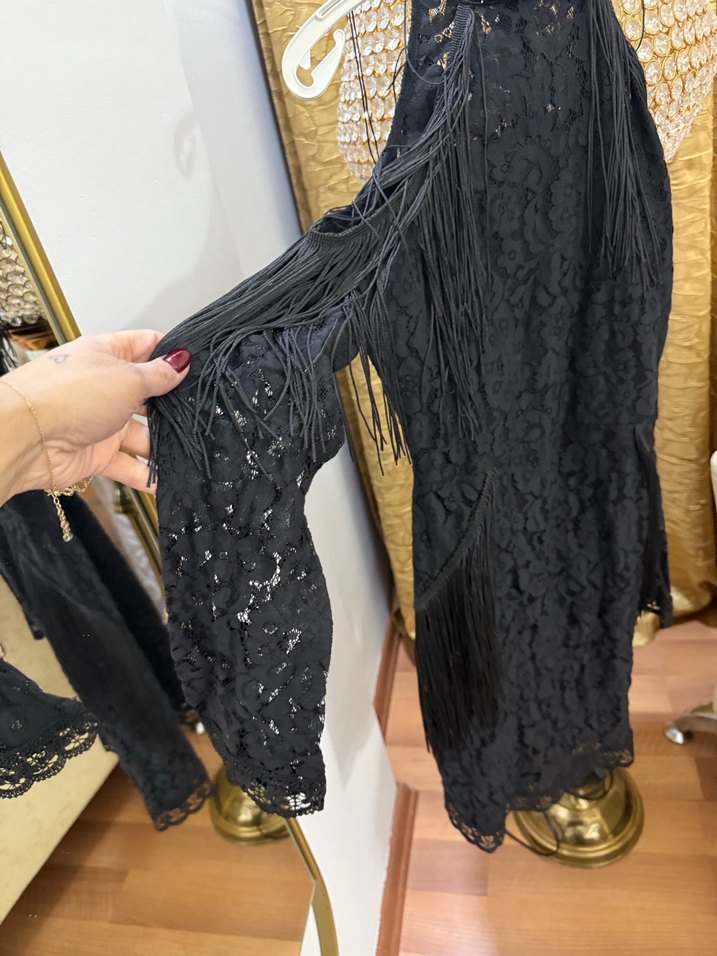 Püsküllü Siyah  Abiye Elbise - Görsel 4