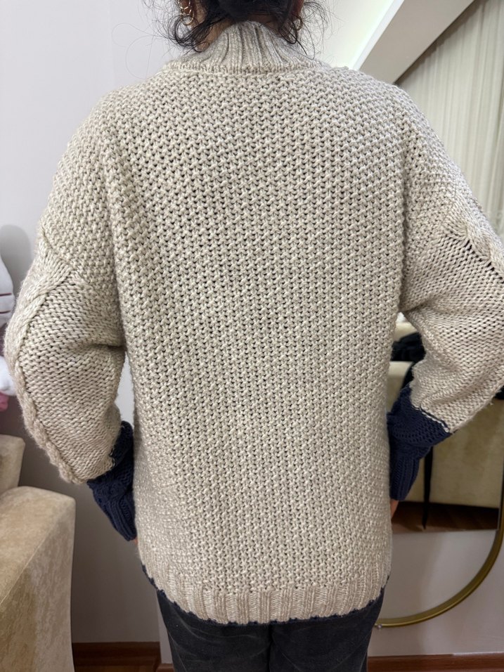 Bohem Tarz Gri Örgü Balıkçı Yaka Kadın Kazak - Görsel 2