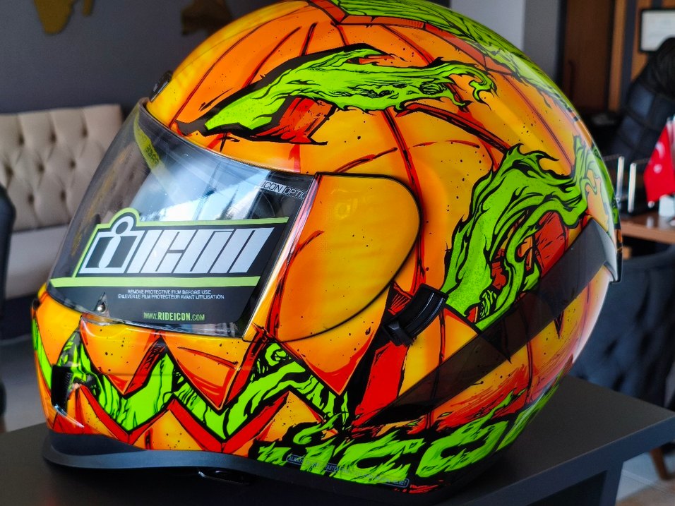 İCON Airfor Turuncu Baskılı Biker Motosiklet Kaskı Orjinal - Görsel 4