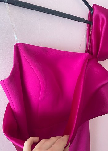 Pembe Drapeli Uzun Abiye Elbise - Görsel 4