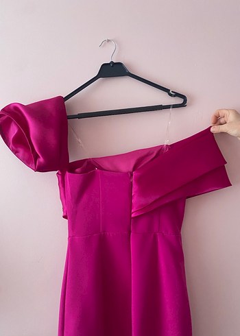 Pembe Drapeli Uzun Abiye Elbise - Görsel 5