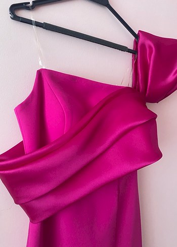 Pembe Drapeli Uzun Abiye Elbise - Görsel 3