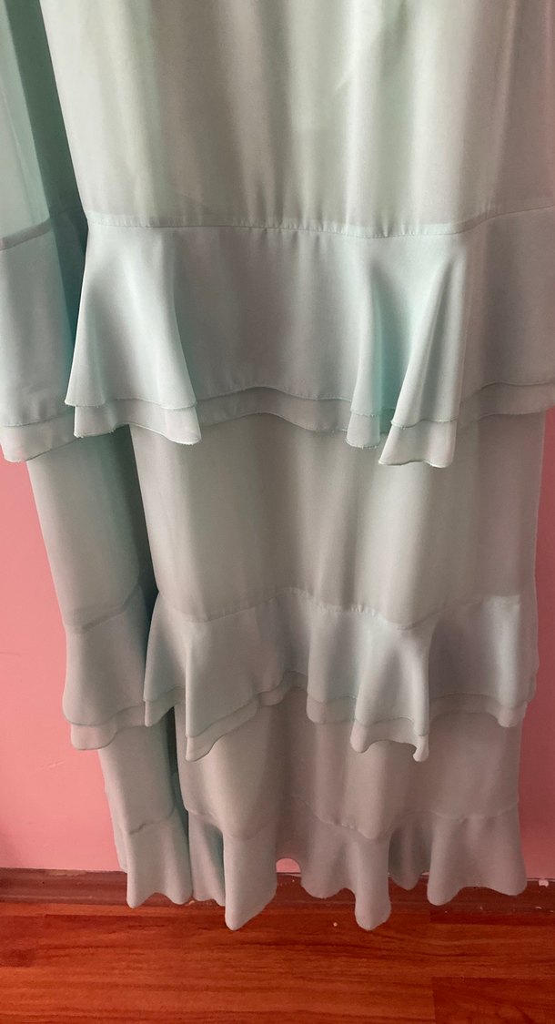 Fırfırlı Turkuaz Uzun Kadın Elbise - Görsel 2