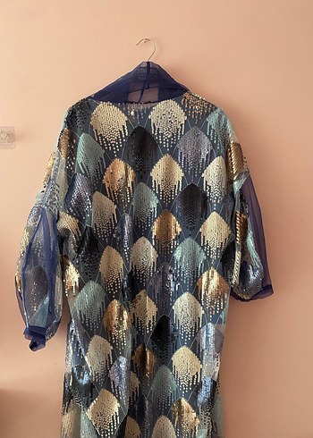 Uzun Mavi Kadın Elbise - Görsel 7