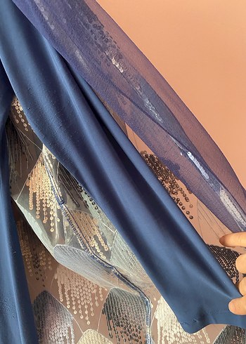 Uzun Mavi Kadın Elbise - Görsel 5