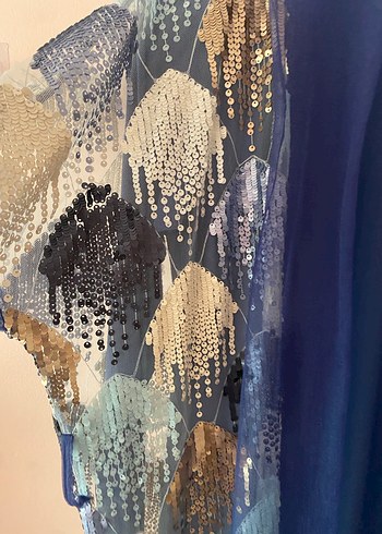 Uzun Mavi Kadın Elbise - Görsel 3