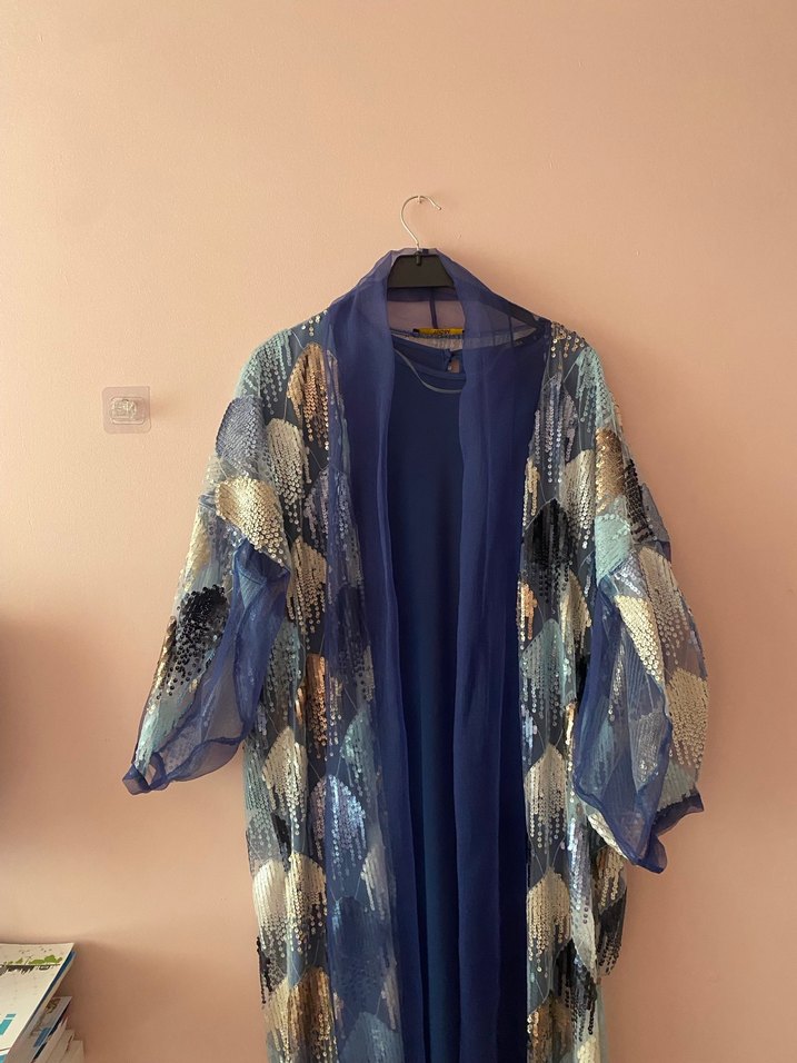 Uzun Mavi Kadın Elbise - Görsel 2