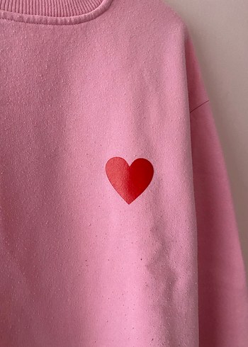 Pembe Kalp Detaylı Kadın Sweatshirt - Görsel 2