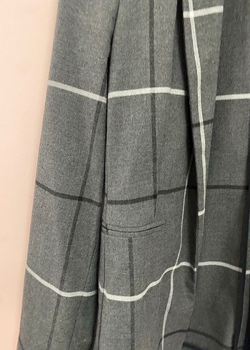 Düğmeli Gri Ekose Kadın Blazer Ceket - Görsel 3