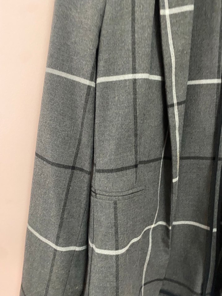 Düğmeli Gri Ekose Kadın Blazer Ceket - Görsel 3