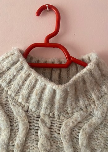 Bej Yüksek Yakalı Örgü Kadın Kazak - Görsel 5