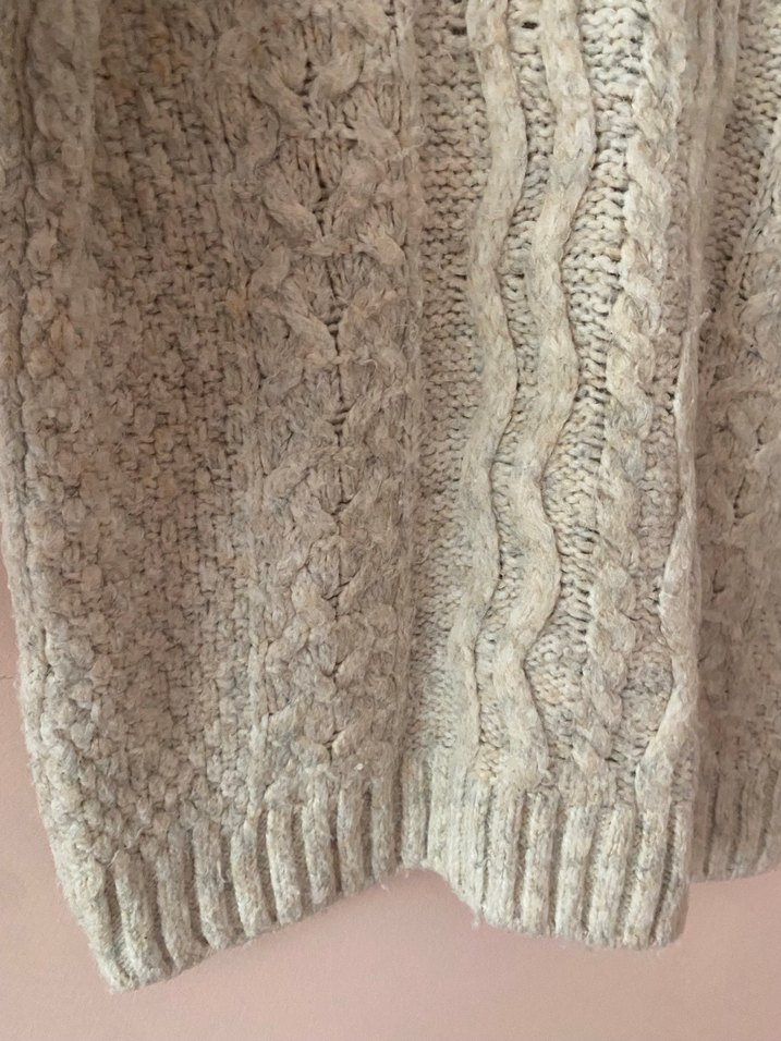 Bej Yüksek Yakalı Örgü Kadın Kazak - Görsel 4