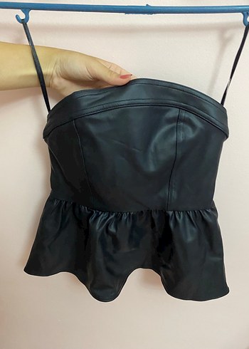 Siyah Deri Straplez Mini Bustiyer - Görsel 2