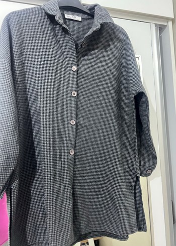 Gri Düğmeli kışlık Kadın Gömlek - Görsel 3