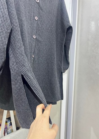 Gri Düğmeli kışlık Kadın Gömlek - Görsel 2