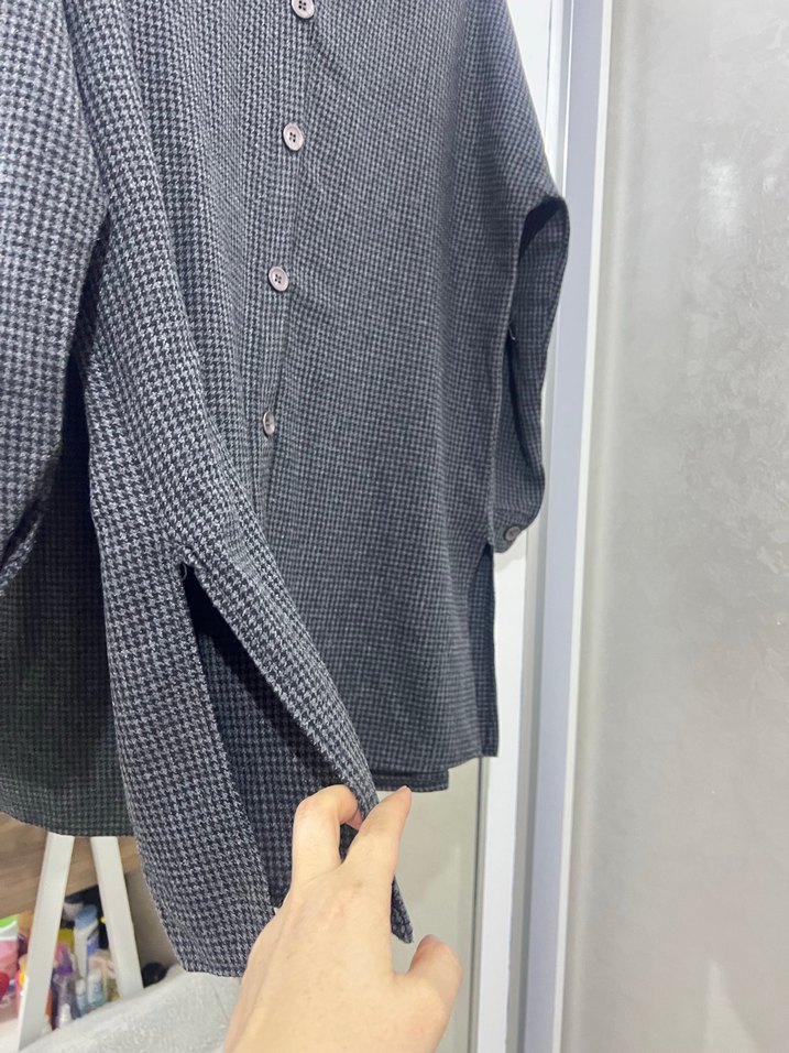 Gri Düğmeli kışlık Kadın Gömlek - Görsel 2