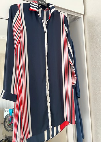 Çizgili Uzun Kollu Düğmeli Kadın Gömlek - Görsel 6