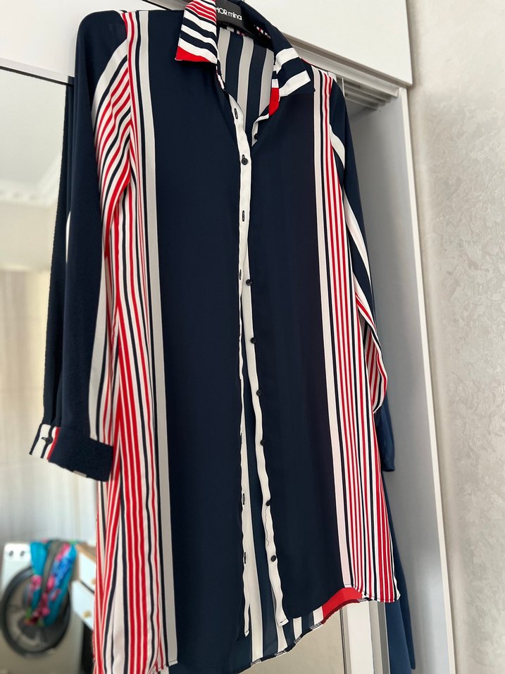 Çizgili Uzun Kollu Düğmeli Kadın Gömlek - Görsel 4