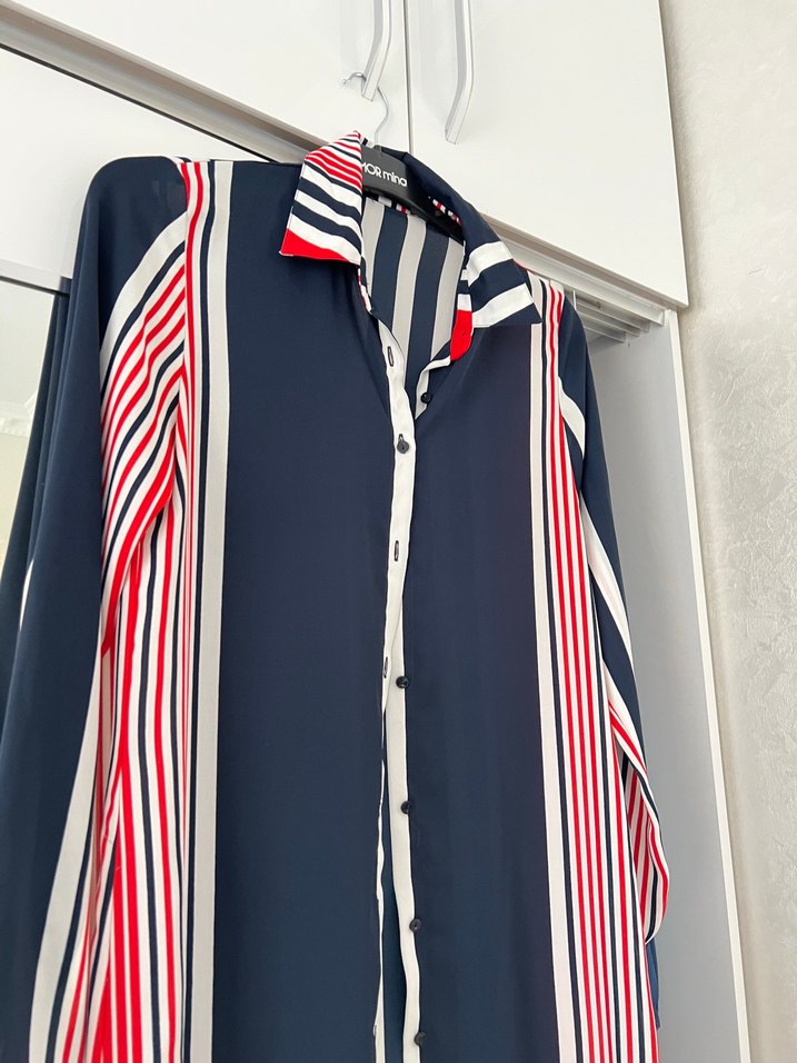 Çizgili Uzun Kollu Düğmeli Kadın Gömlek - Görsel 5