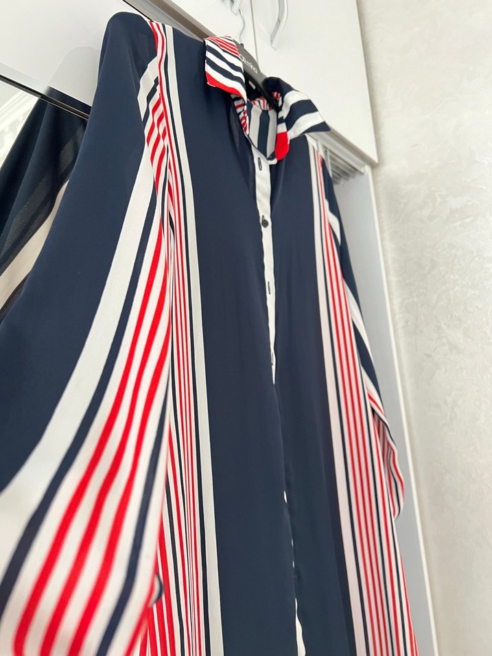 Çizgili Uzun Kollu Düğmeli Kadın Gömlek - Görsel 2