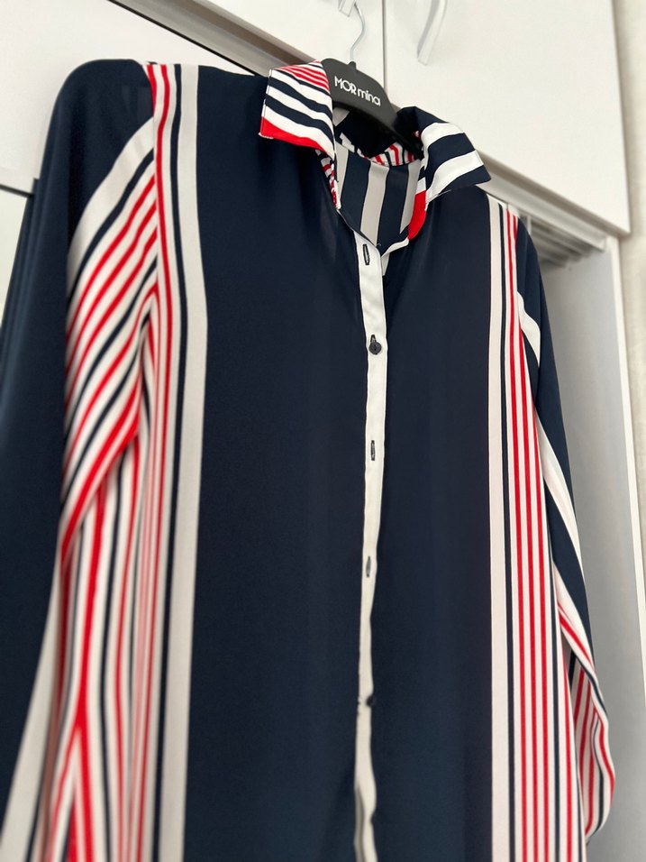 Çizgili Uzun Kollu Düğmeli Kadın Gömlek - Görsel 3