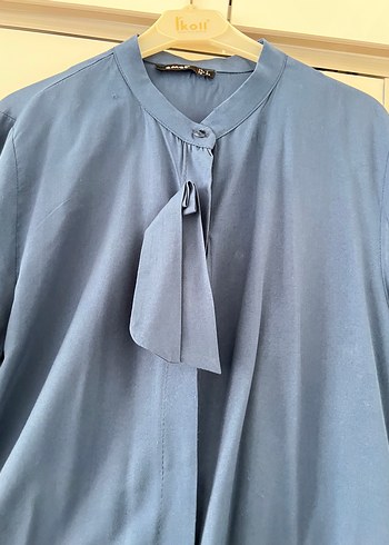 Mavi Uzun kollu penye kumaş tunik - Görsel 3