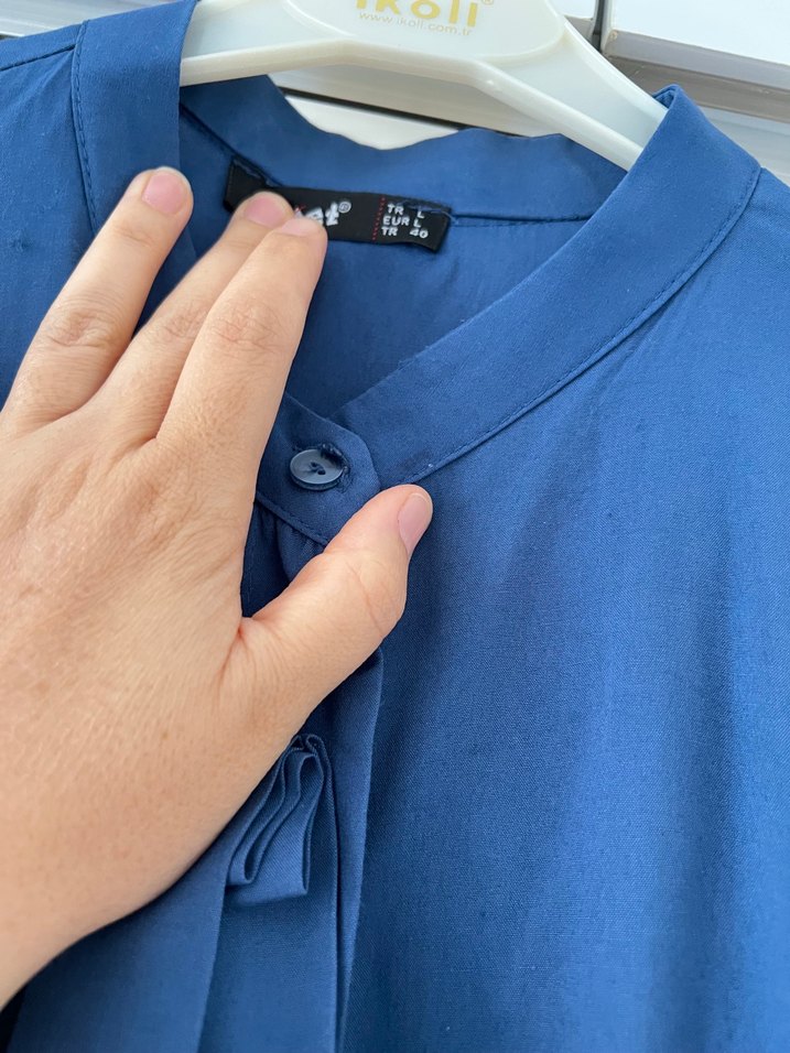 Mavi Uzun kollu penye kumaş tunik - Görsel 2