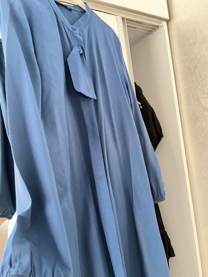 Mavi Uzun kollu penye kumaş tunik - Görsel 4