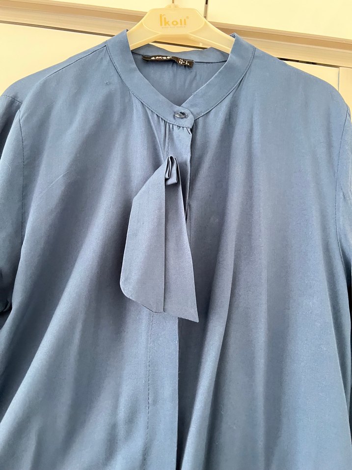 Mavi Uzun kollu penye kumaş tunik - Görsel 3