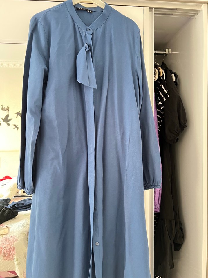 Mavi Uzun kollu penye kumaş tunik - Görsel 5