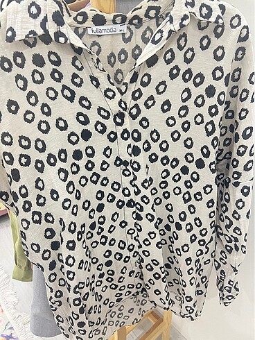 Desenli parlak Keten gömlek - Görsel 7