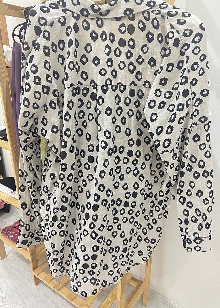 Desenli parlak Keten gömlek - Görsel 4