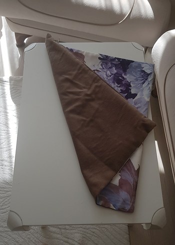 Bej Üzerine mavi Çiçek Desenli kirlent kılıfi - Görsel 2