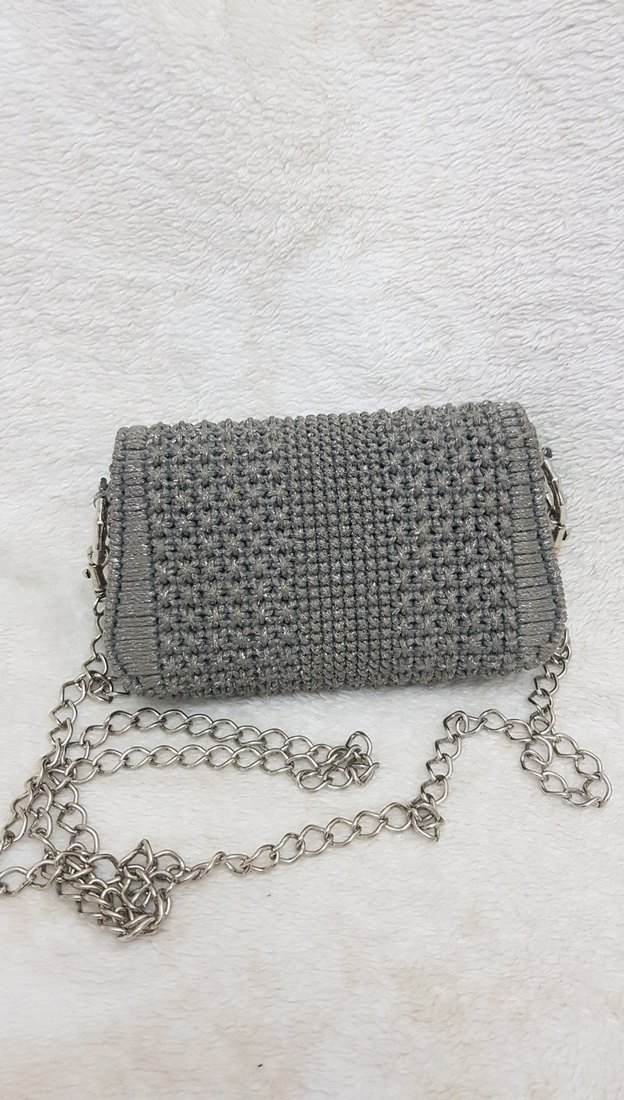 Gri Örgü Zincir Detaylı Kadın Çanta - Görsel 2