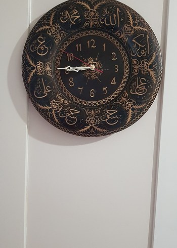 Bakır Siyah İslami Motifli Duvar Saati el yapimi - Görsel 2